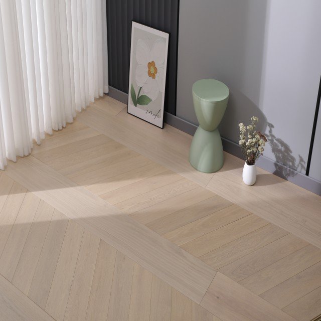 Avignon Character grade European White Oak hardwood flooring with Wire Brushed surface - 5" wide planks installed in Houston home interior