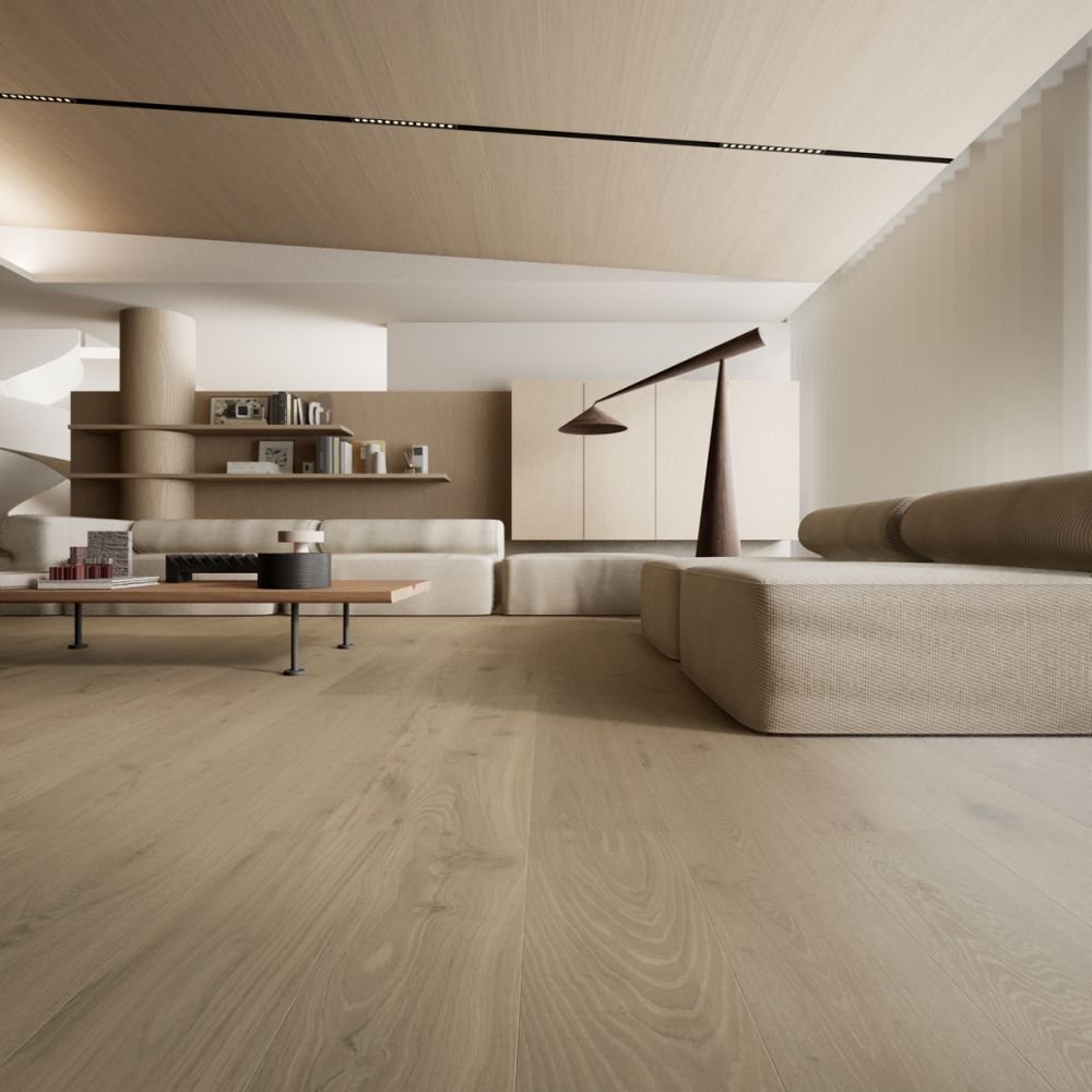 Montpellier Character grade European White Oak hardwood flooring with Brushed surface - 10.25" wide planks installed in Houston home interior